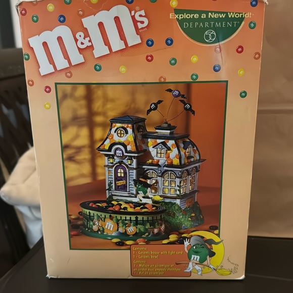 Department 56 Spooky Lighted House & Candy Dish with Green Mrs. M&M - Picture 2 of 8